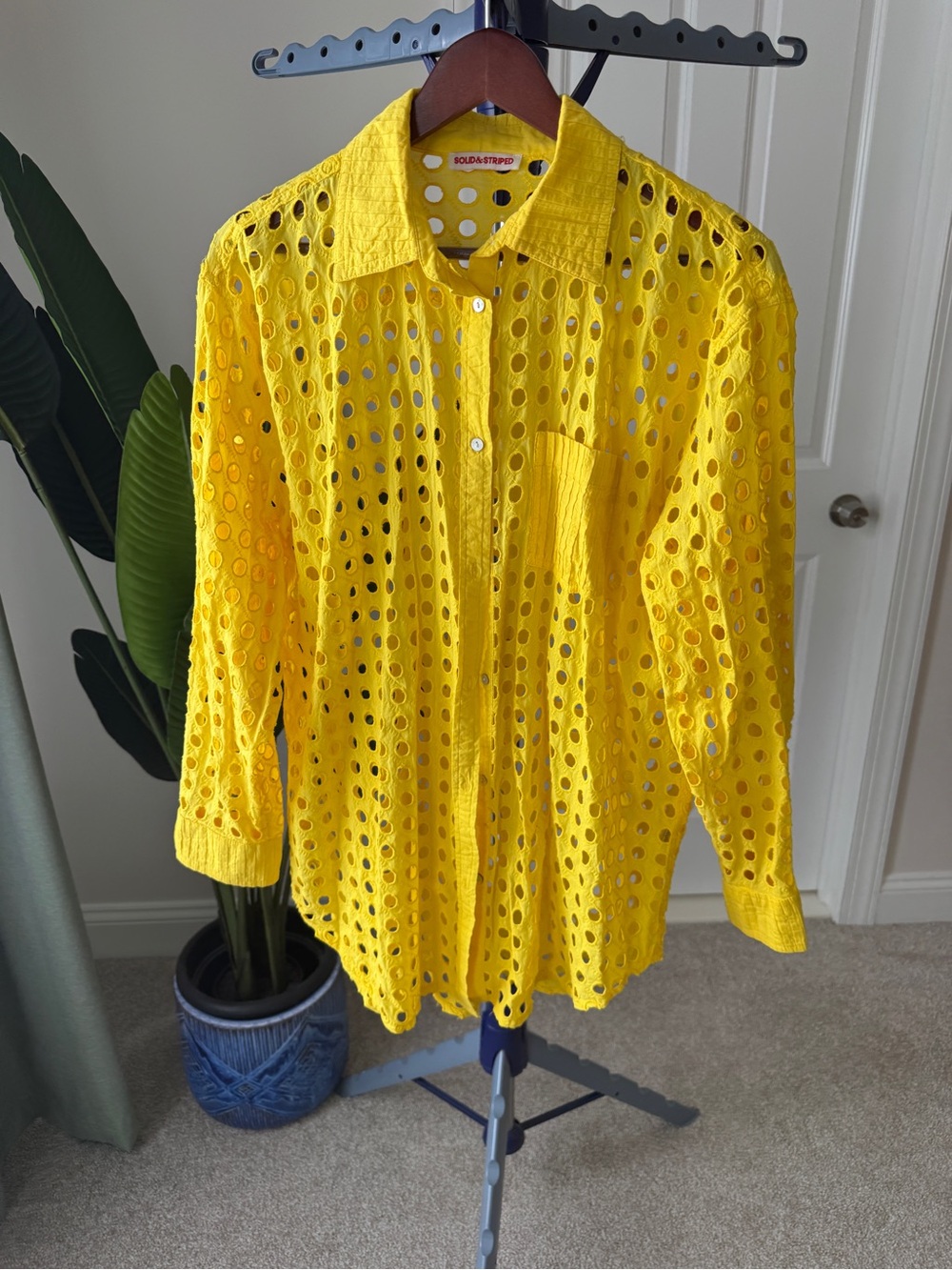 SOLID & STRIPED Yellow Eyelet Button-Down Shirt